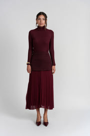 Luum Rose Burgandy Maxi Skirt with Chiffon Pleats