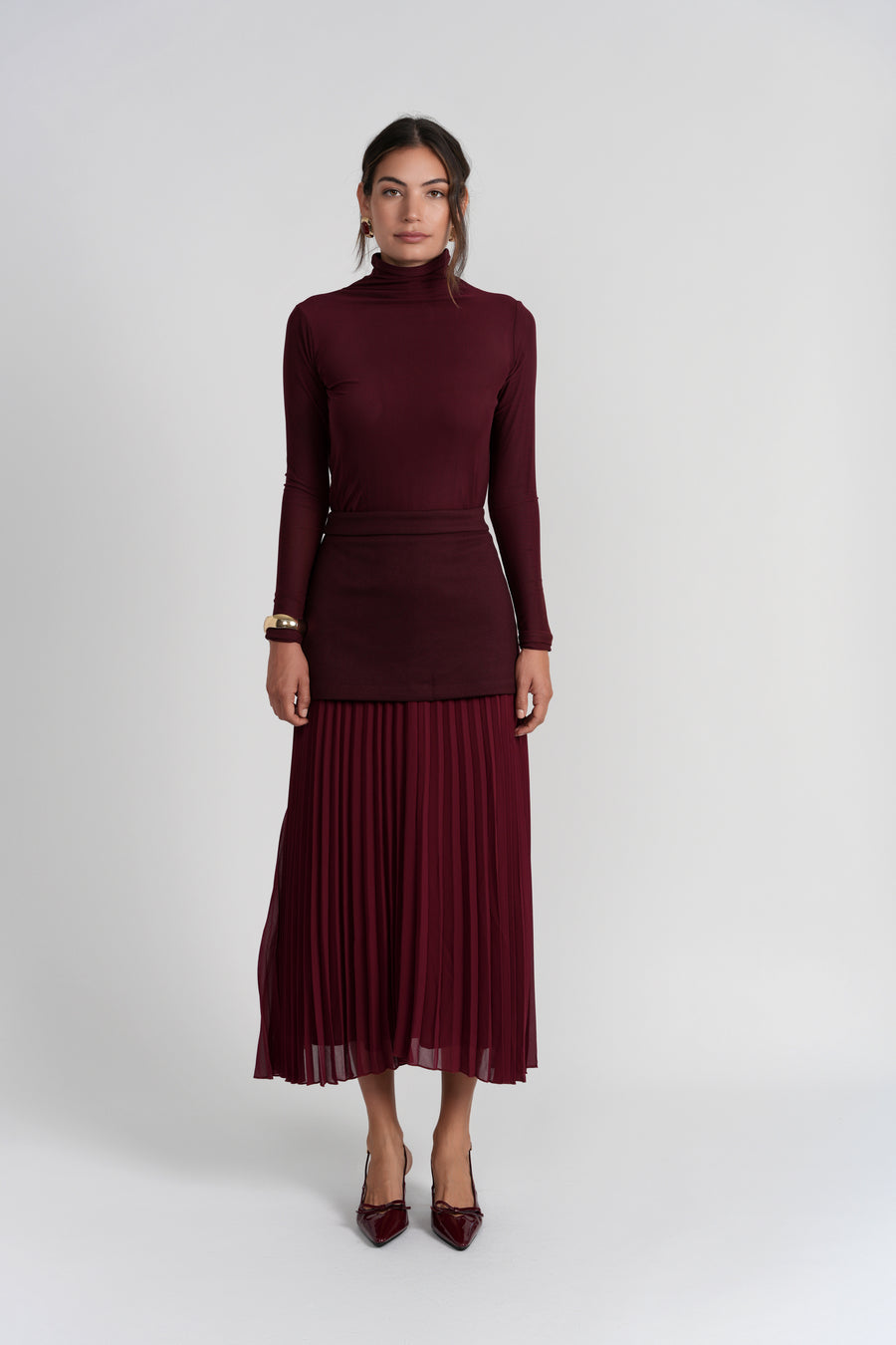Luum Rose Burgandy Maxi Skirt with Chiffon Pleats