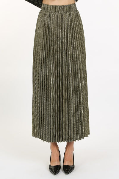 Beulah Gold Pleated Maxi Skirt