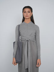 Point Mandarin Neck Wrap Top in Black and Brown