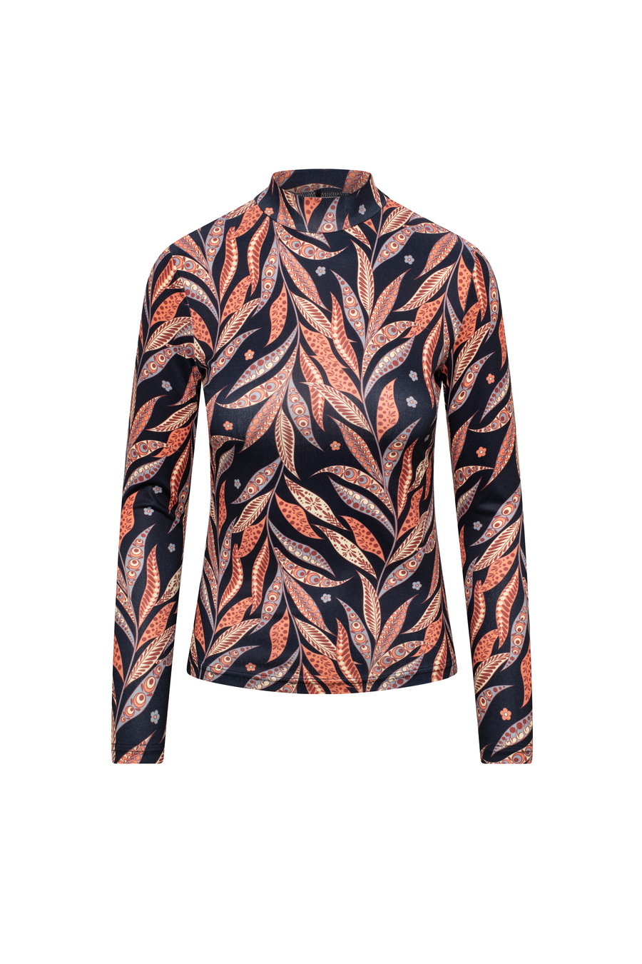 Riff Printed Black Rust Mock Neck Turtleneck