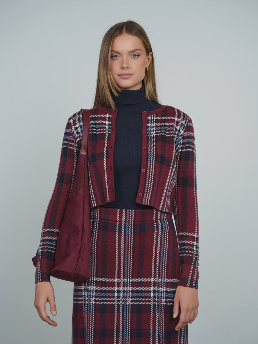 Point Aline Plaid Panel Skirt (coordinating cardigan)