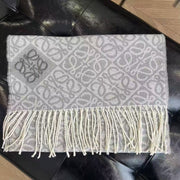 Loewe Beige Wool Allover Logo Scarf with Fringe