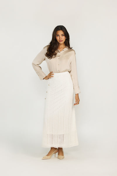 Ellie Makir White Knit Maxi Skirt