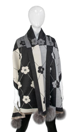 Mitchies Black and Gray Daisy Scarf with Pom Poms