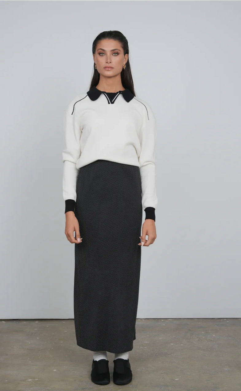 Point Straight Ribbed Skirt (coordinates with Lux Tie Cardigan)
