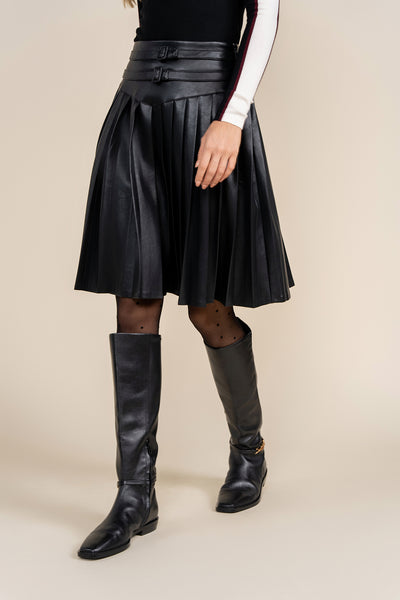 Apparalel Coco Leather Pleated Skirt in Black