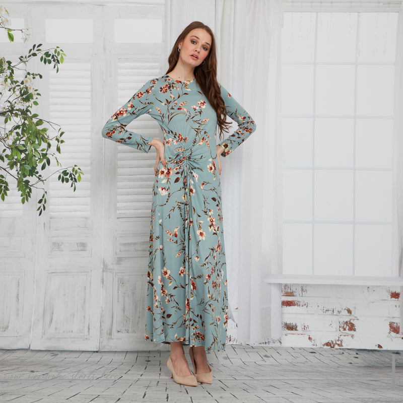 Japparel Denise Floral Knit Maxi Dress with Side Ruching