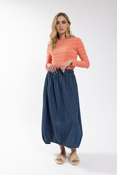 Latitude Elastic Waist Button Skirt