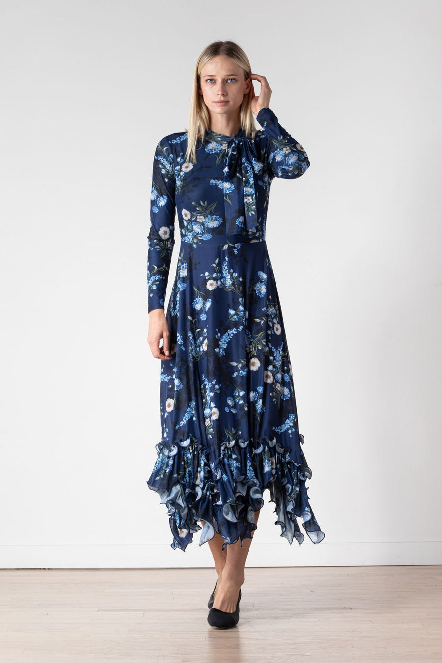Lunella Blue Floral Handkerchief Hem Dress