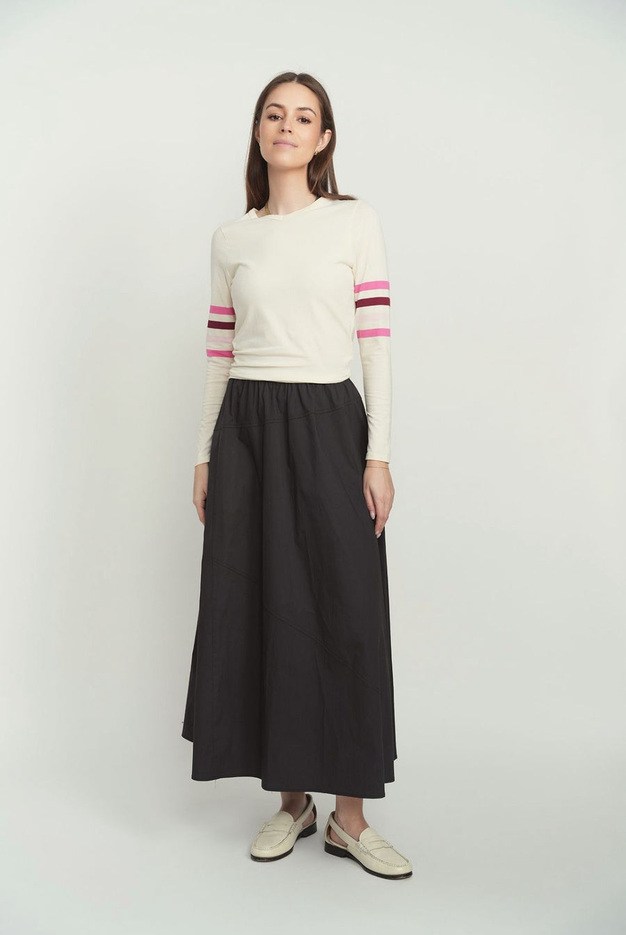 Point Cream Sleeve and Pink Stripe Top