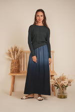 Midi Denim Ombré A line Maxi Skirt