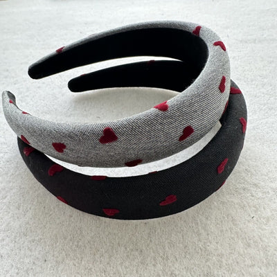 Black Headband with Red Hearts