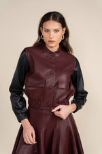 Apparalel Blys Leather Bomber Jacket in Merlot/black (coordinating skirt)