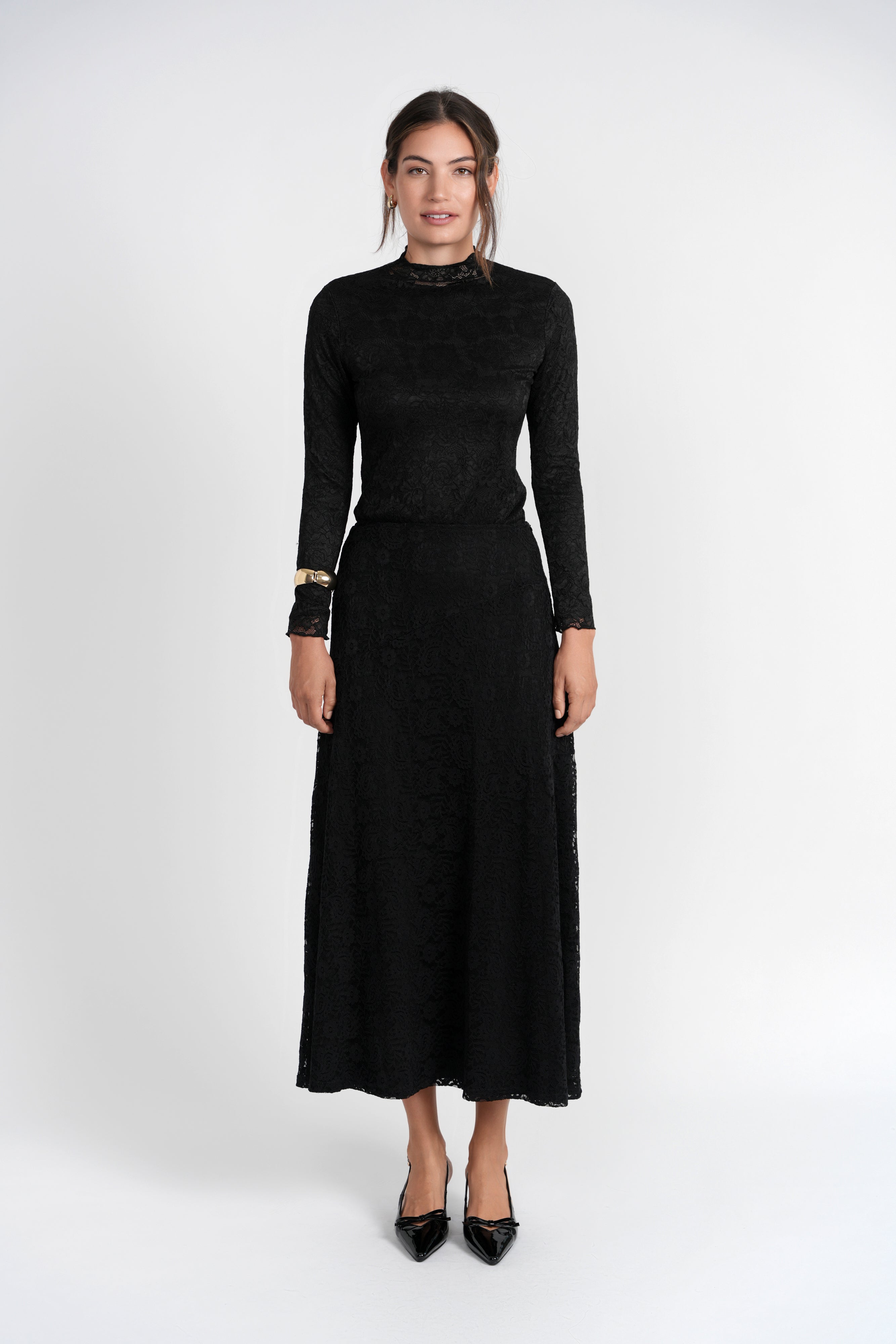 Luum Elle Black Lace Mockneck Top (coordinating skirt)