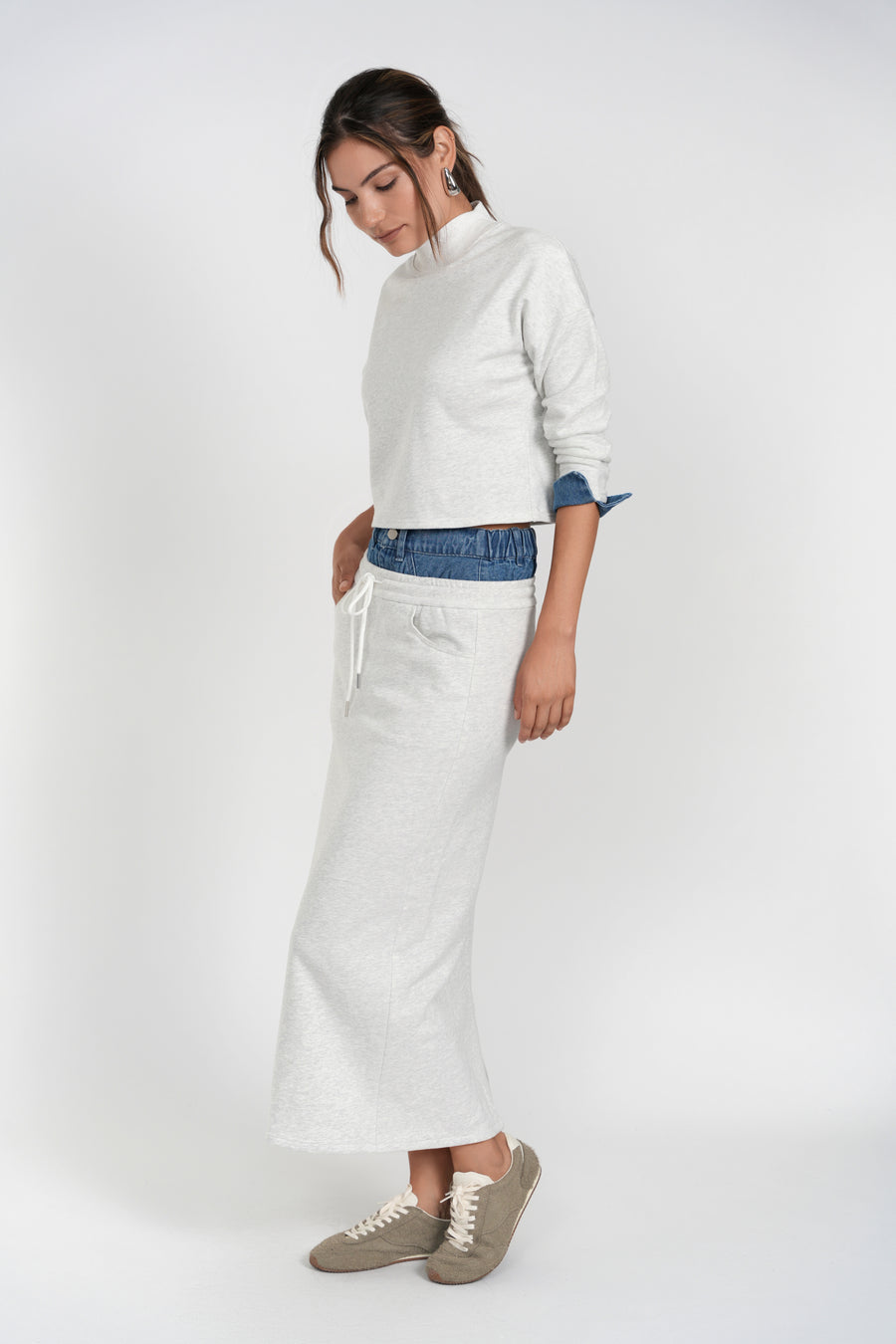 Luum Sari Grey Sweatershirt with Denim Cuffs (coordinating skirt)