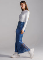 Nina Blue Denim and Satin Lace Skirt