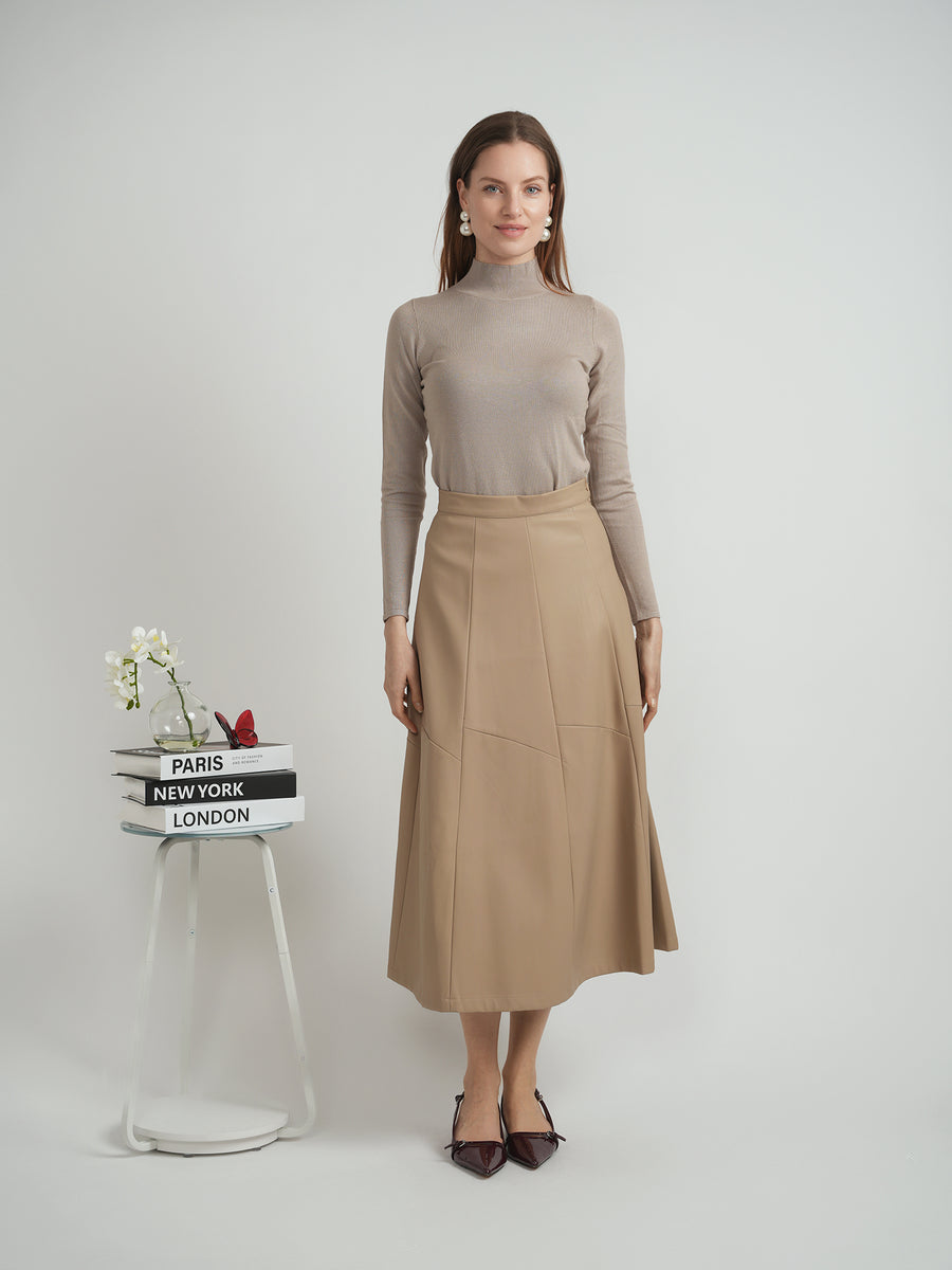 Versatile Paneled Leather Midi Skirt