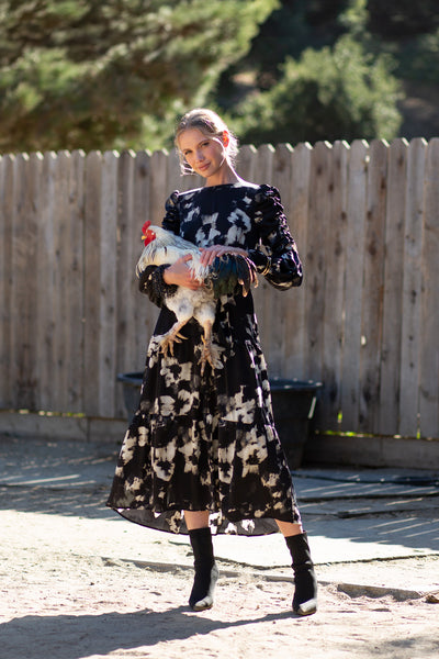 Adina Zahava Abstract Black Floral Midi Dress