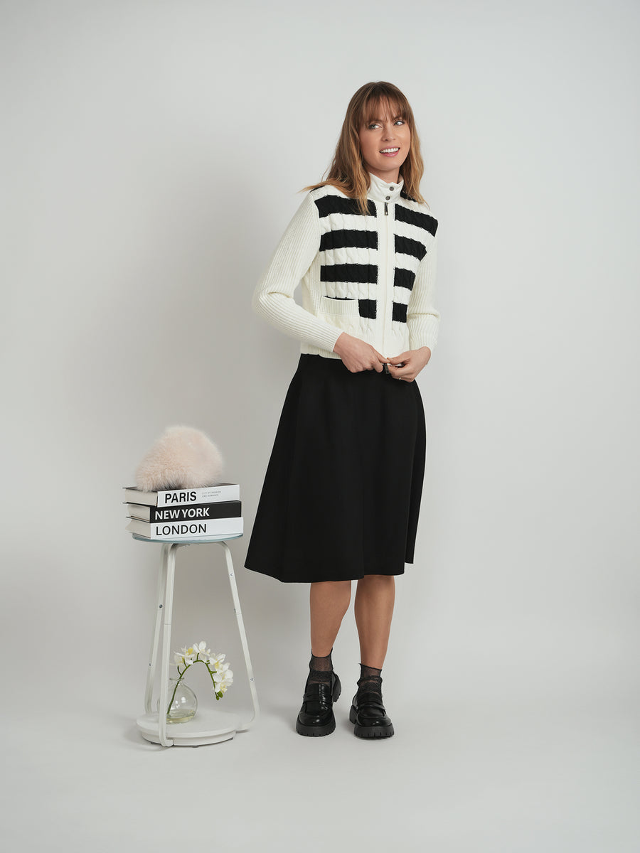 Miumax Striped Knit Cardigan (product is white on black)