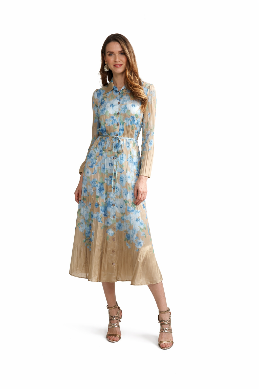 Japparel Summer Blue and Gold Floral Dress Light Blue / L Japparel Summer Blue and Gold Floral Dress Light Blue / L