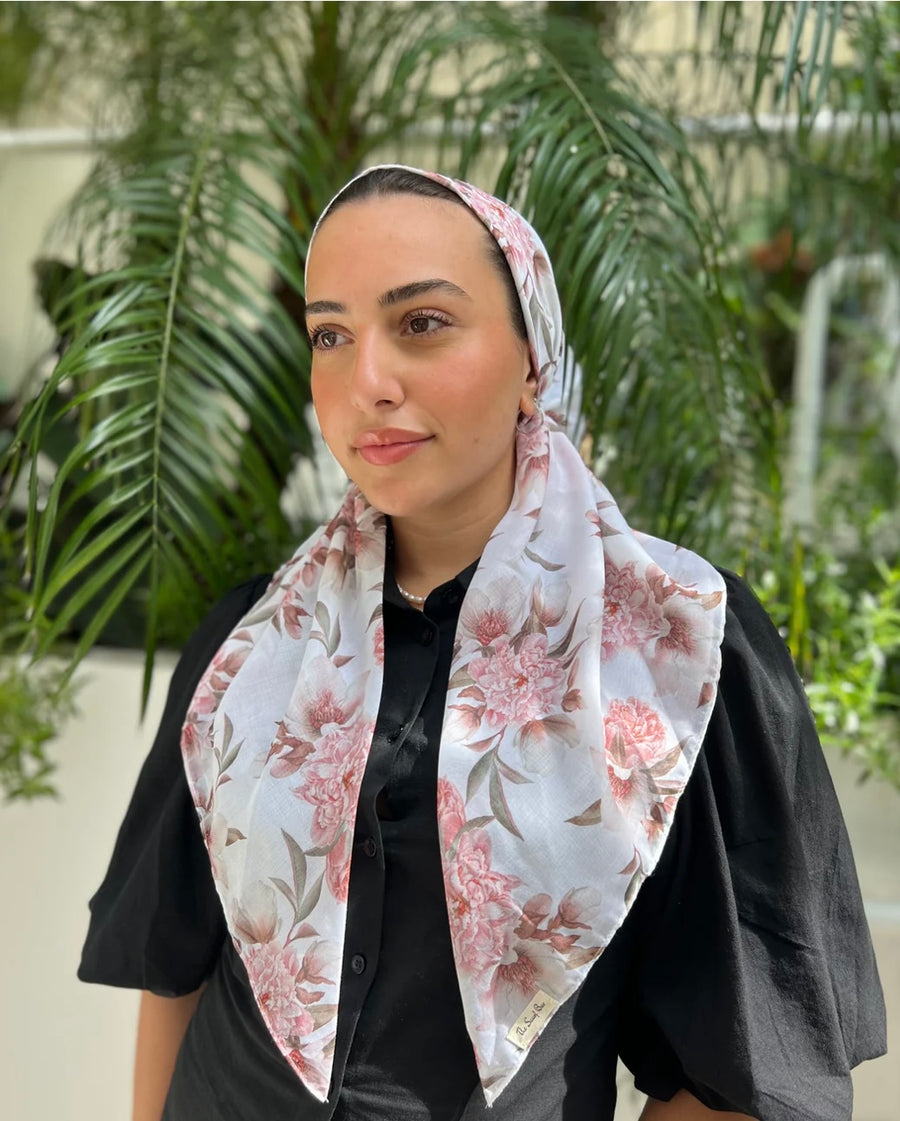 The Scarf Bar Peonies Floral Pre Tied with Velvet Grip