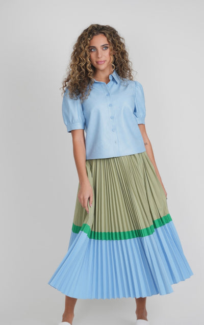 Front Row Striped Cotton Pleated Skirt