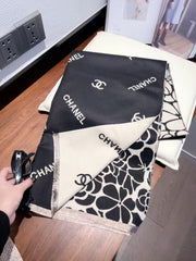 CC Reversible Cashmere Floral Logo Scarf