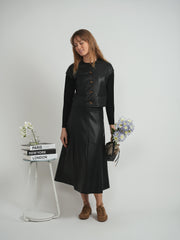 Versatile Paneled Leather Midi Skirt