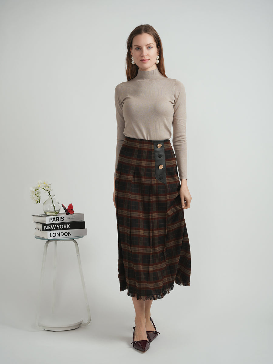 B Chic Pleated Plaid Skirt