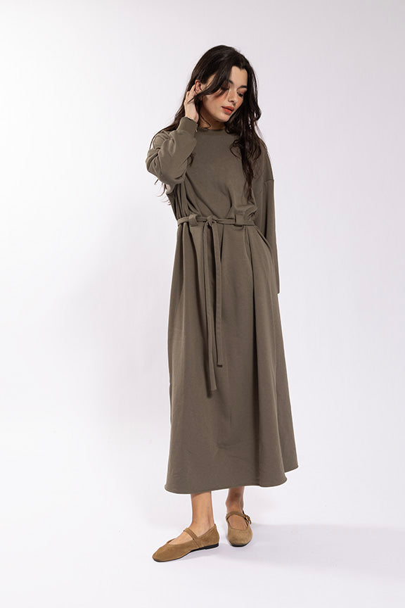 Latitude Olive Washed Belted Sweatdress