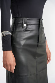 Luum Tanya Black Leather Aline Skirt with Gold Snaps