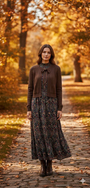 Point Lux Tie Cardigan in Black and Brown (coordinates with Straight Rib Skirt)