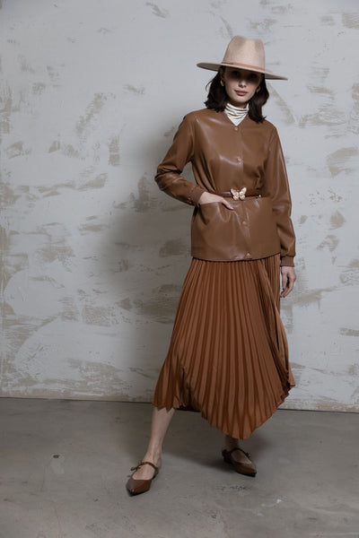 Byrd Arrow Pleated Brown Skirt