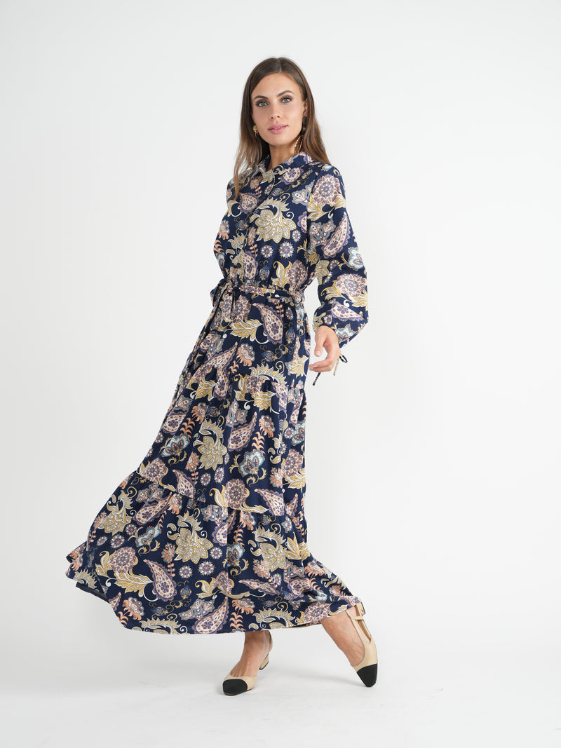 Norway Club Printed Maxi Tiered Dress