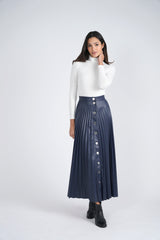 Maxmrkt Leather Pleated Skirt with Buttons