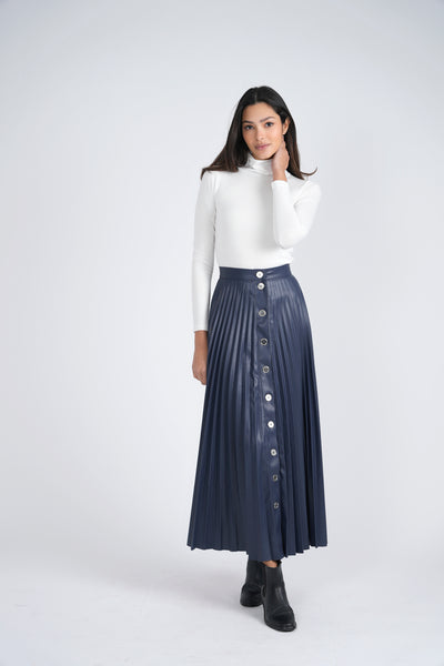 Maxmrkt Leather Pleated Skirt with Buttons