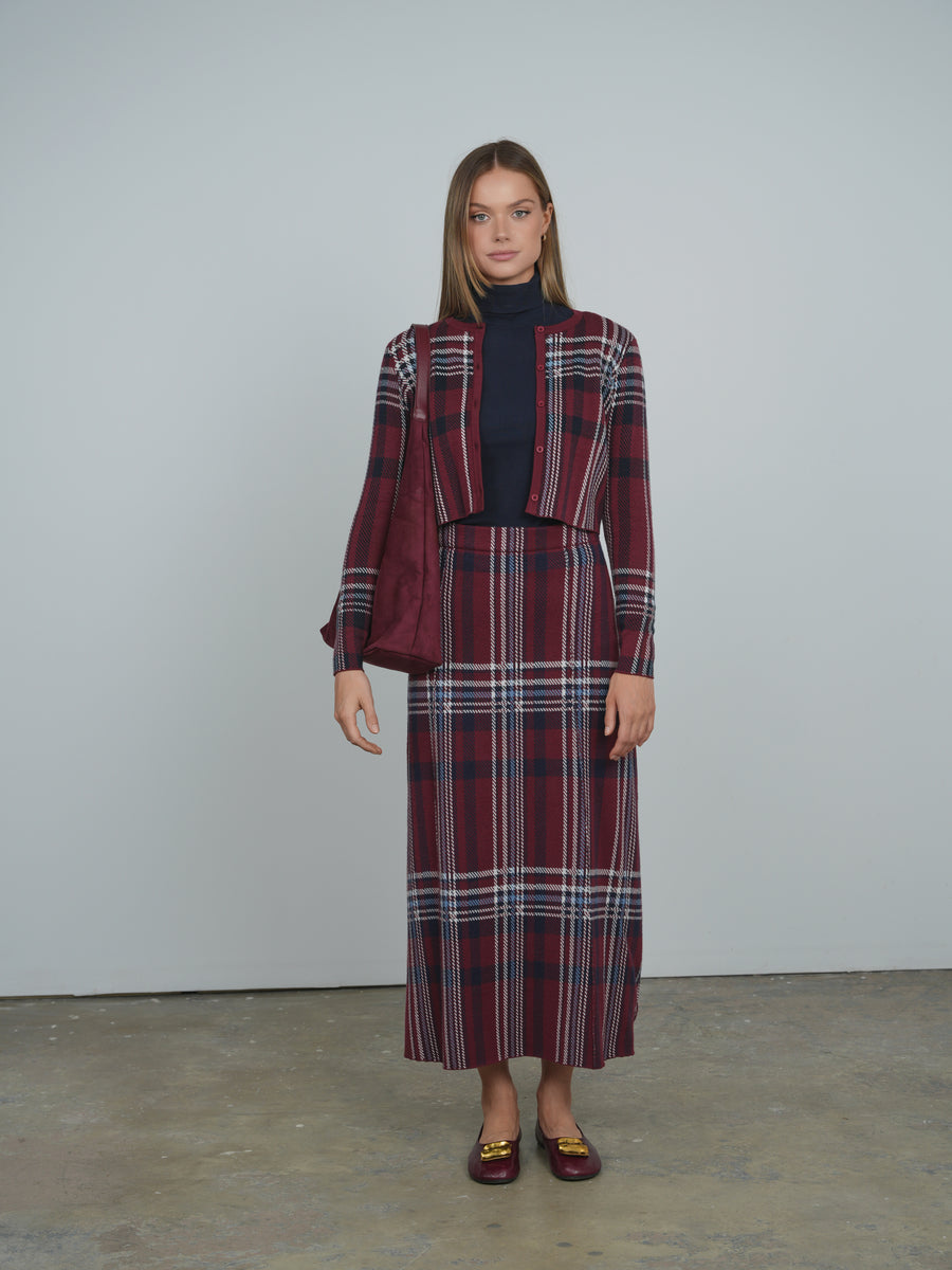 Point Classic Plaid Jacquard Cardigan (coordinating skirt)
