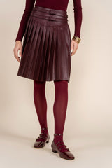 Apparalel Coco Leather Pleated Skirt in Merlot