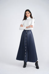 Maxmrkt Leather Pleated Skirt with Buttons