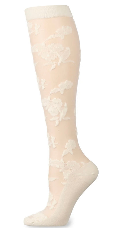 Memoi Floral Fantasy Sheer Knee High