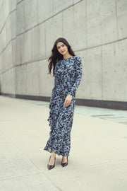 Japparel Janet Blue Floral Dress with Side Shirring