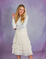 Esteem Hailey Layered Pleated Eyelet Lace Skirt with Belt