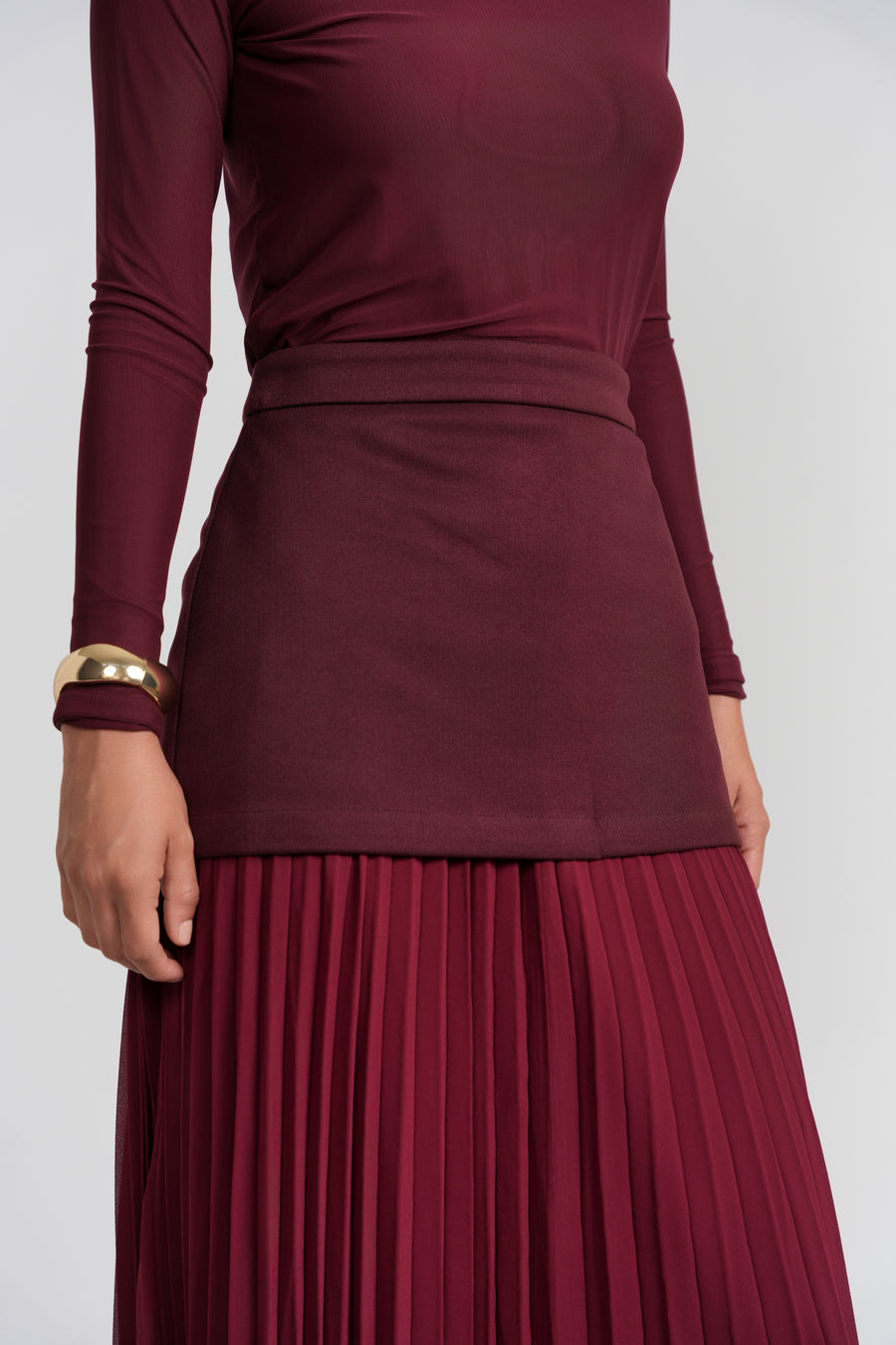 Luum Rose Burgandy Maxi Skirt with Chiffon Pleats