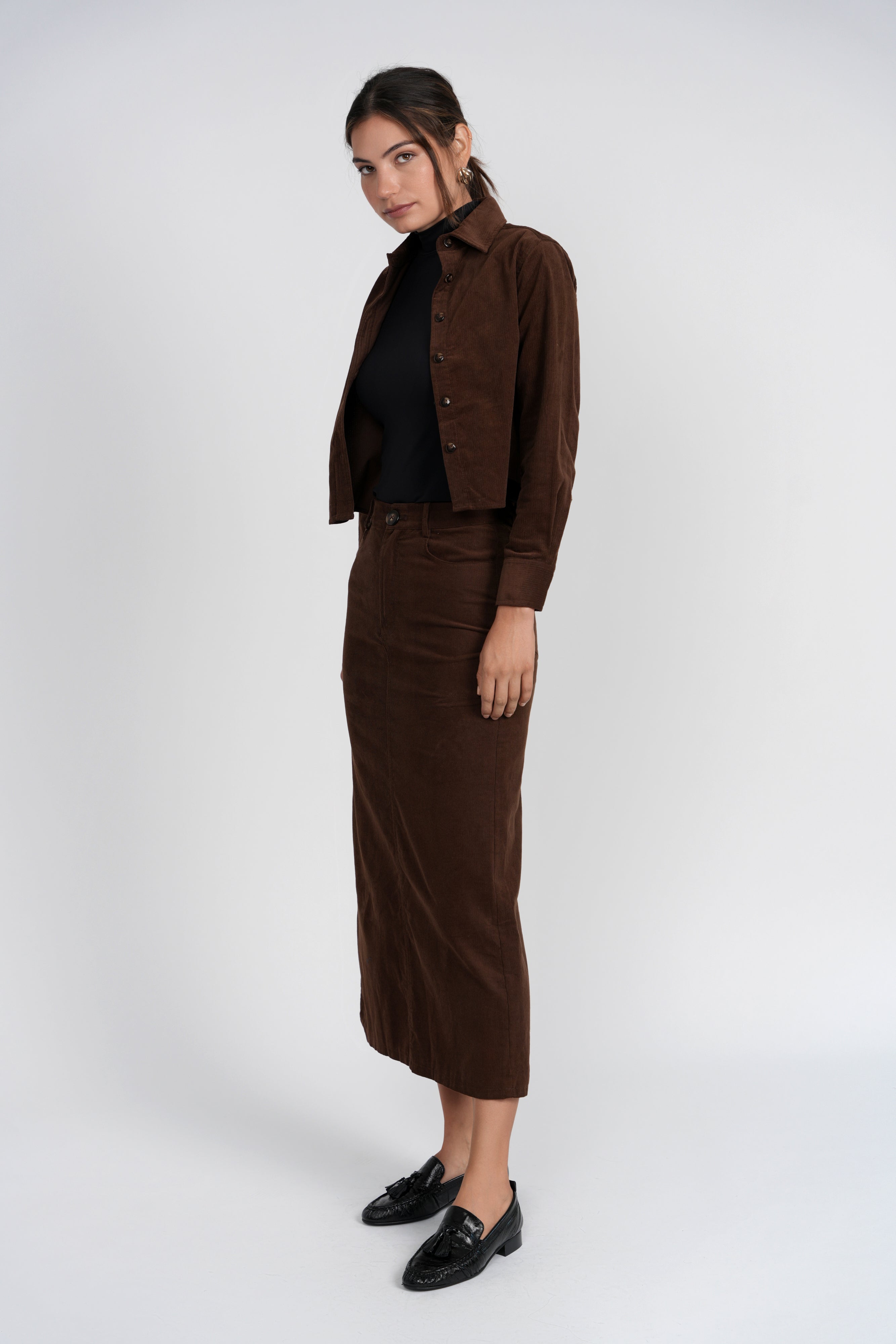 Luum Vivian Brown Corduroy Button Down Top
