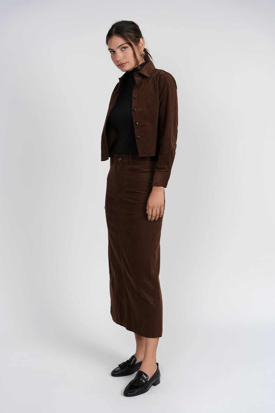 Luum Vivian Brown Corduroy Button Down Top