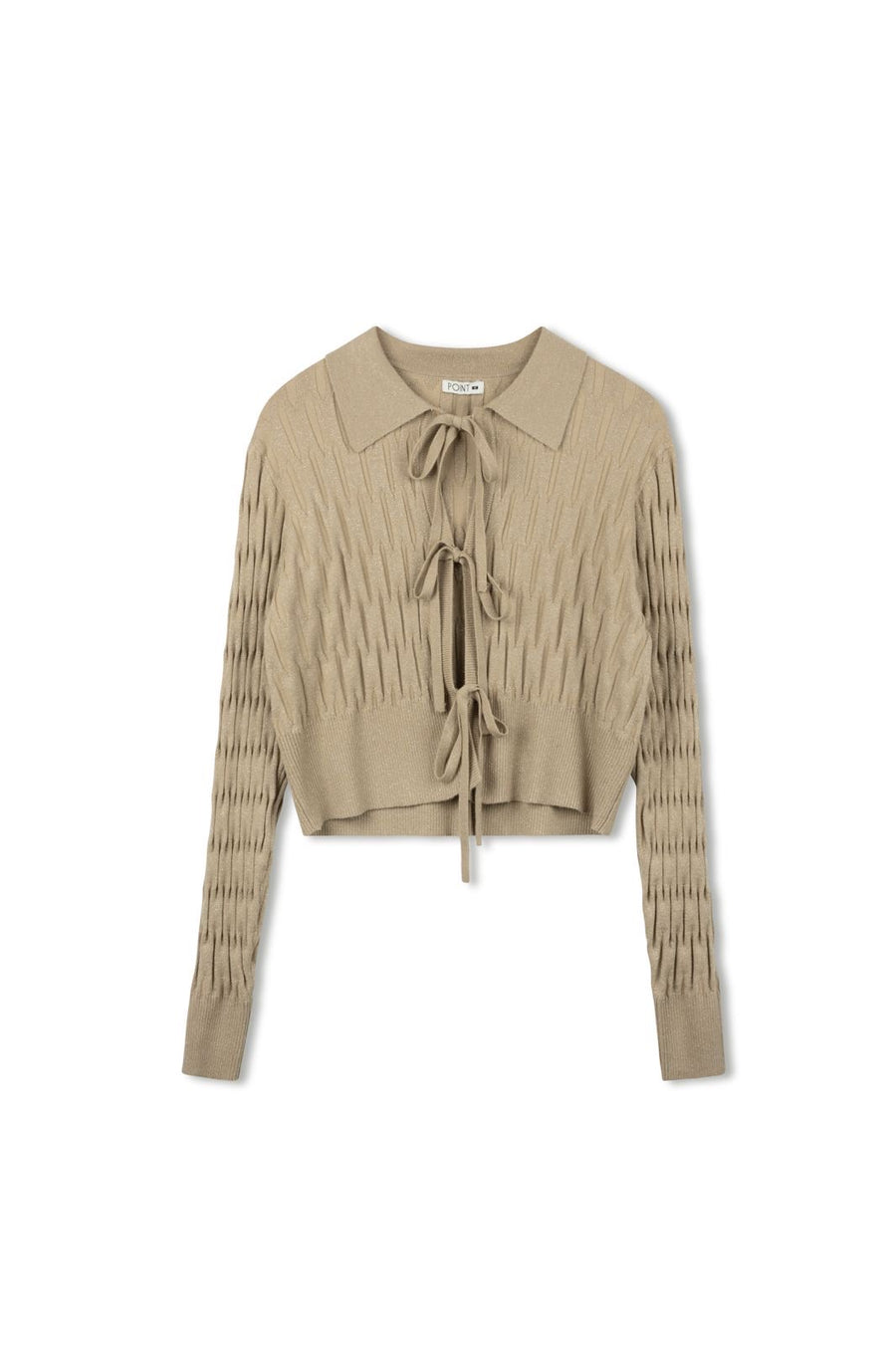 Point Champagne Metallic Knit Bow Cardigan