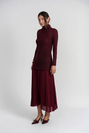 Luum Rose Burgandy Maxi Skirt with Chiffon Pleats