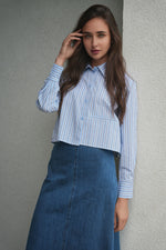 Midi Cropped Striped Button Down Top