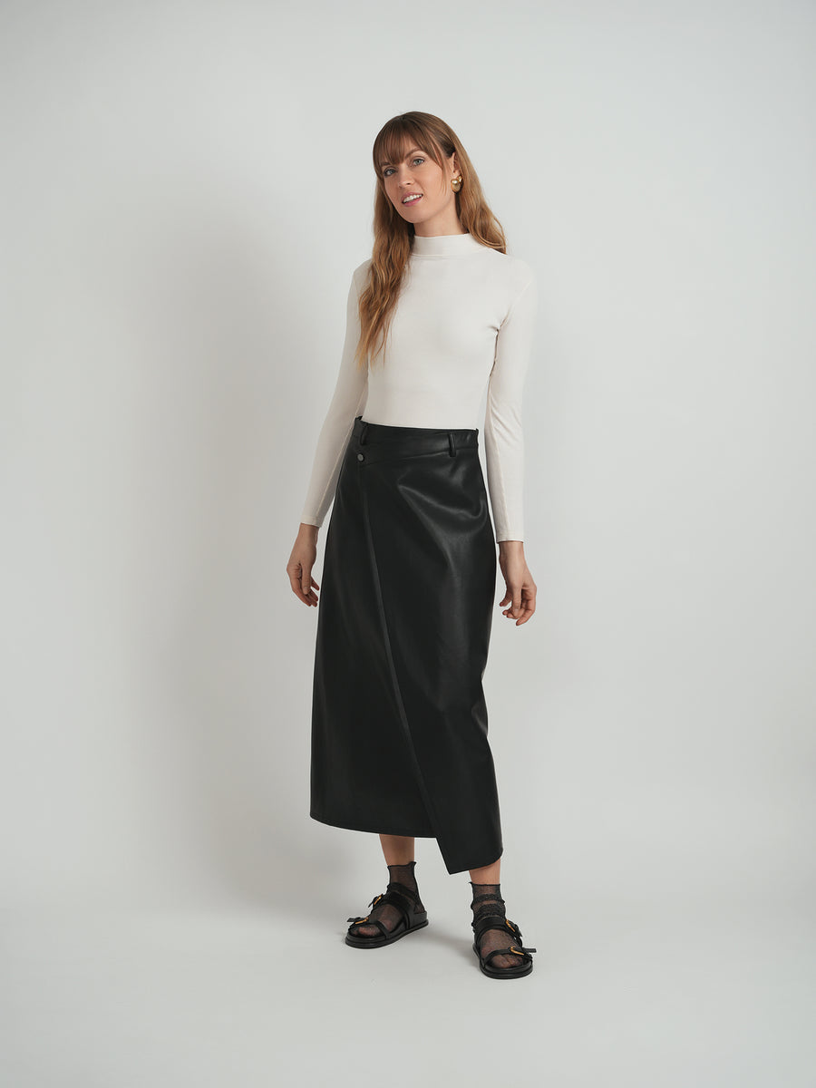 Faves Black Leather Wrap Skirt